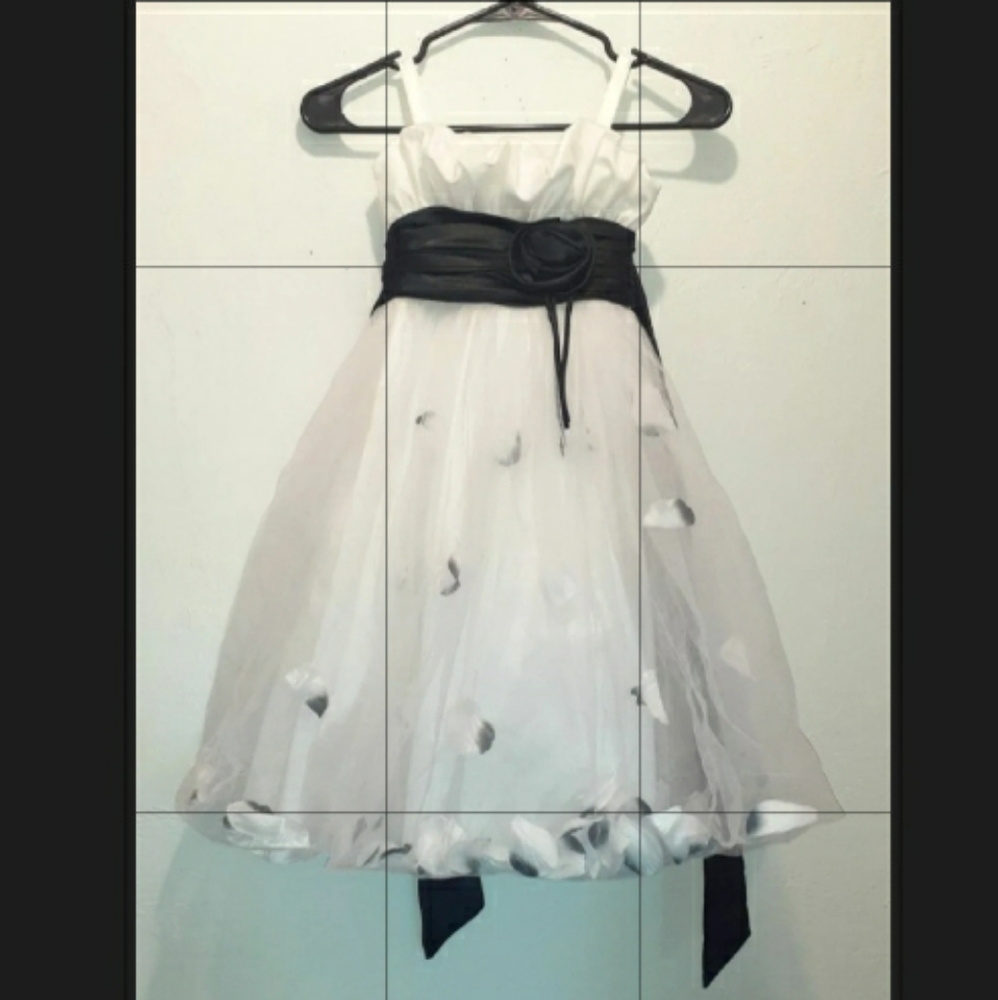 KIDS WORLD OF USA white & black dress with flower petals insert inside dress